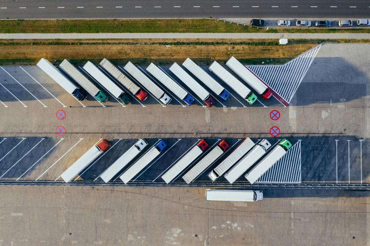 Aerial view of a truck fleet yard, a Scope 1 fuel emission source